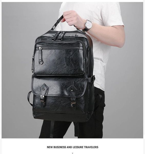 

backpack multifunctional fashion men's casual leather large capacity computer