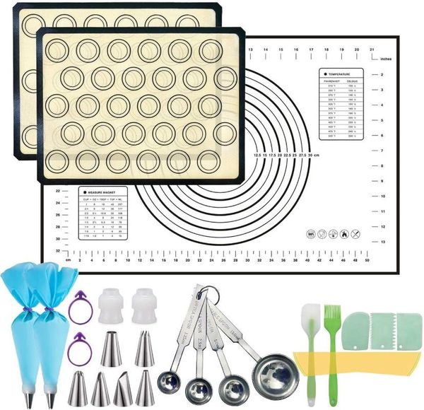 

pcs set stainless steel measuring spoon small nozzle pastry bag silicone brush scraper dough cutter macaron mat baking tools &
