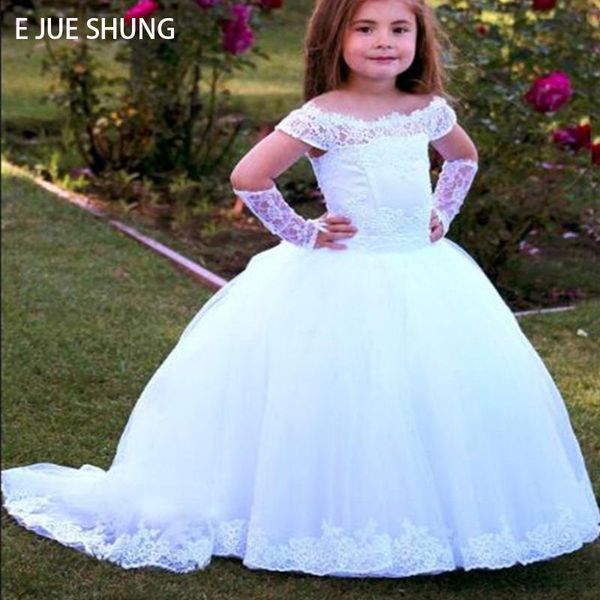 

shung white tulle lace appliques flower girl dresses for wedding cap sleeves pageant first holy communion girl's, Red;yellow