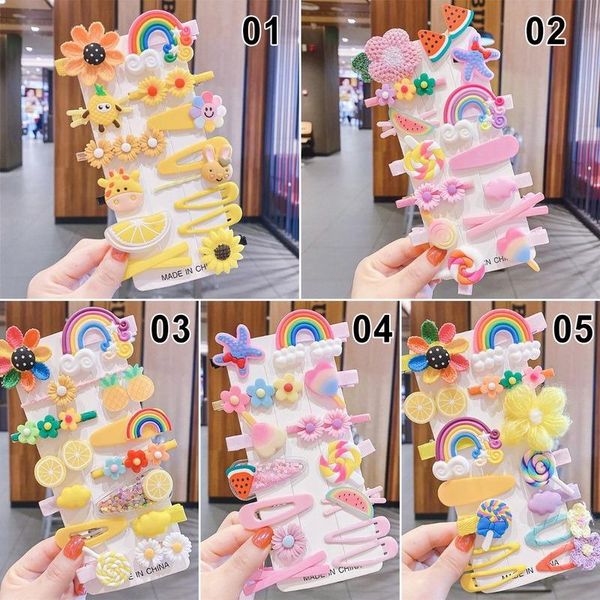 

14pcs/set girls cute colorful cartoon flower hairpins kids sweet hair clips barrettes headband fashion accessories, Slivery;white