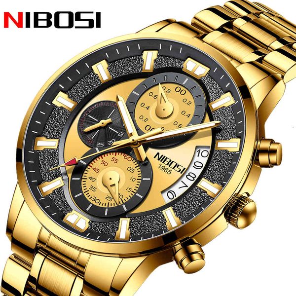 

watches nibosi 2021 classic mens brand luxury military watch men genuine leather waterproof chronograph relogio masculino, Slivery;brown