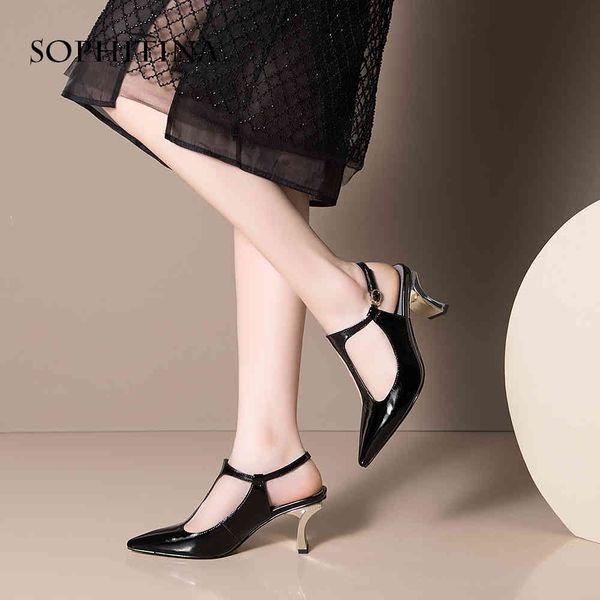 

sophitina slingbacks sandals women fashion metal plating heel solid pointed toe sandals concise wild handmade shoes women so492 210513, Black