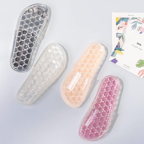 

summer slippers shoes women cute crystal jelly color transparent open toe flip flops clear outdoor beach slides sandals, Black