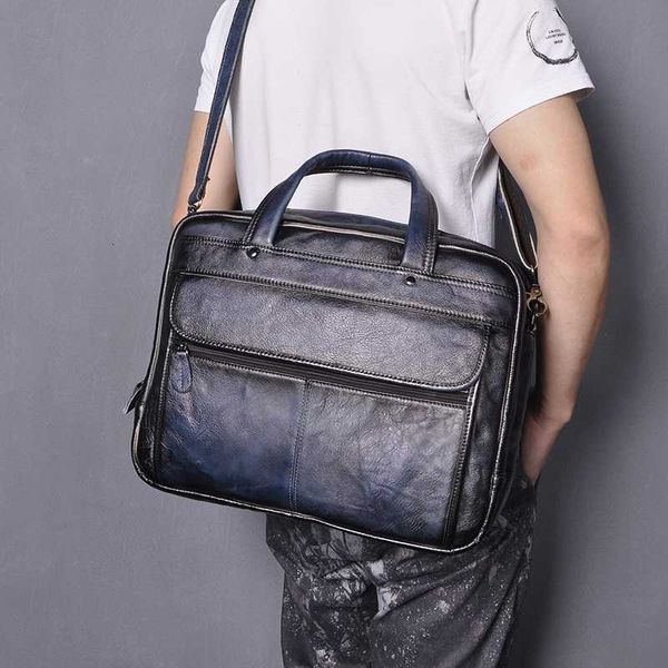 

briefcases men leather antique blue fashion travel briefcase business 15.6\