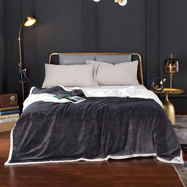

blankets thick soft warm plush blanket thermal weighted grey solid color stripe bedspread throw quilting bed cover winter