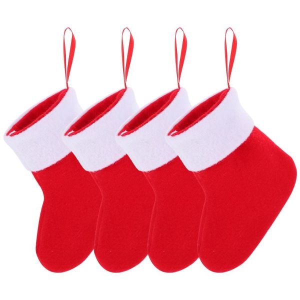 

christmas decorations 4pcs sock ornaments lint xmas small candy socks (red)