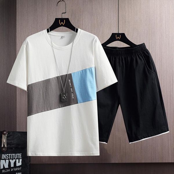 

set summer casual sportsuit men tracksuits patchwork short sleeve t shirt 2 pc shorts sets male sportswear fashion trend tracksuit, Gray