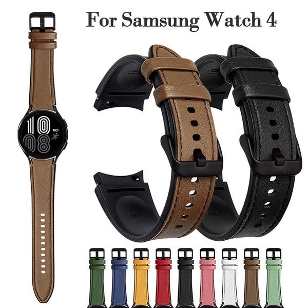 

watch bands silicone+leather strap for samsung galaxy 4 classic 46mm 42mm/watch4 44mm 40mm band metal buckle wristbands bracelet belt, Black;brown