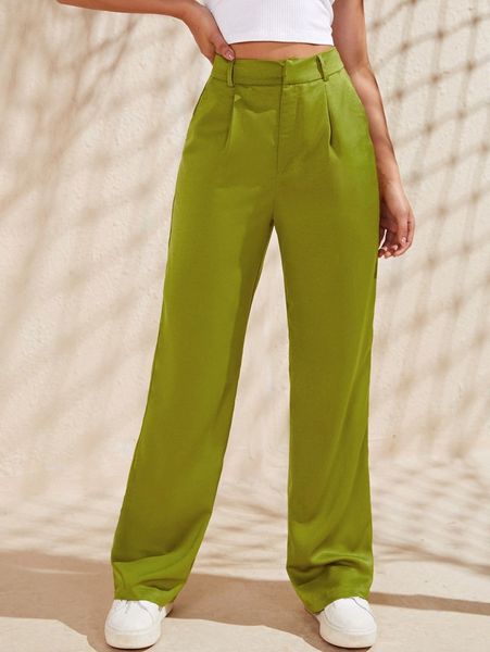 

high waist slant pockets satin pants u59m#, Black;white
