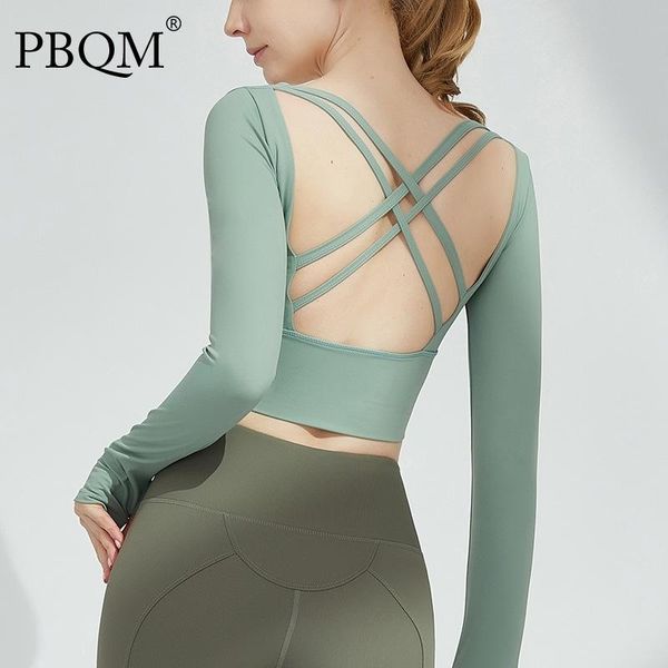 

yoga outfit pbqm 2021 autumn and winter beauty back long sleeve t-shirt tight sports women's fitness blouse 6t2312