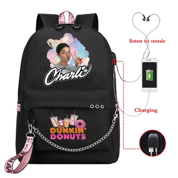 

backpack boys girls charli damelio usb backpacks students cartoon school bags children rucksack kids knapsack women bagpacks mochila
