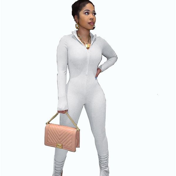 

spring est women jumpsuits stand neck long sleeve ny pencil pants pleated stacked side split bodycon sport rompers, Black;white