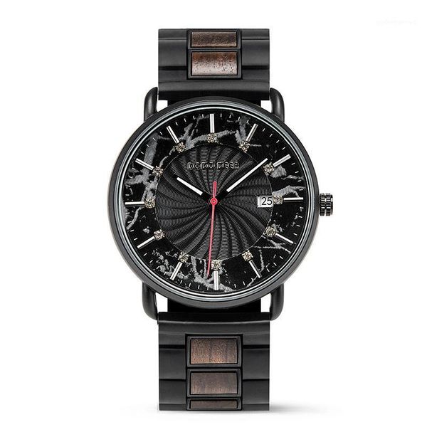 

classic wood metal watch for mens japanese quartz wristwatch male auto date stainless steel imitation diamond dropship wristwatches, Slivery;brown