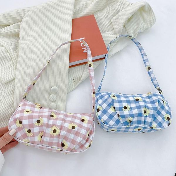 

evening bags women's bag fashion canvas pleated shoulder underarm vintage small zipper butterfly plaid daisy printing tote bolsa handba