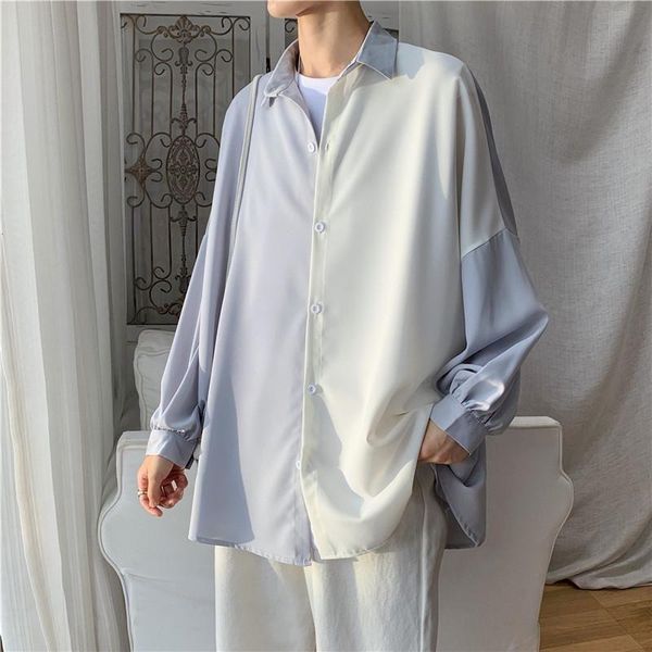 

men's casual shirts korean streetwear shirt cardigan long-sleeved blouse stitch clothes lantern sleeve japanese aesthetic chic male top, White;black