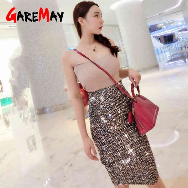 

high waist sequined skirts for women blingbling party bodycon sequin pencil female club wear slim 210428, Black