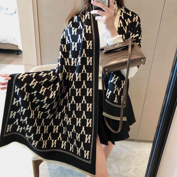 

2021 new and winter imitation cashmere letter double-sided printing scarf women's warm shawl bib, Blue;gray