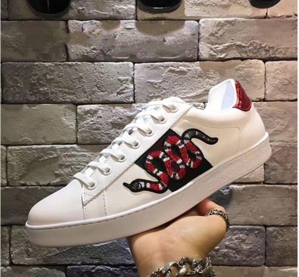 

italy men women sneaker casual shoes snake chaussures leather sneakers ace bee embroidery stripes shoe walking sports mkj00001, Black