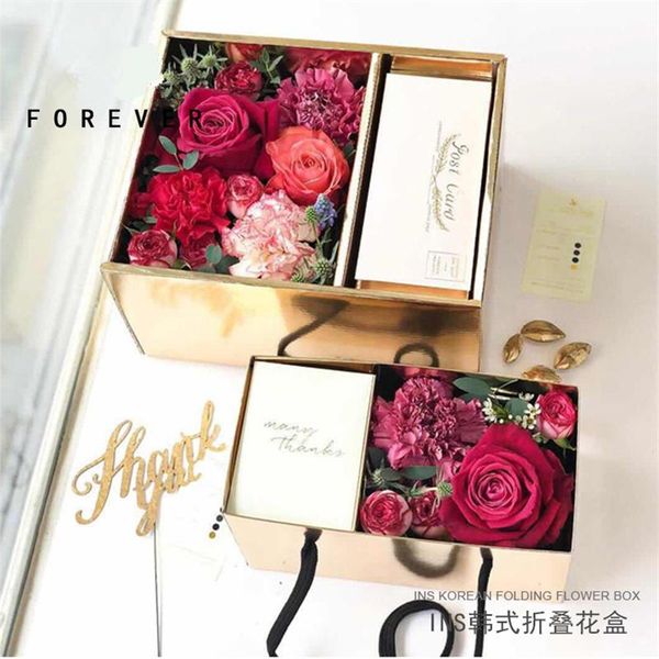 

gift wrap luxury gold flower box portable with handle florist supplies