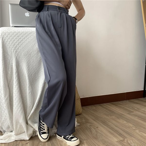 

minimalist solid straight wide leg pants women autumn ol work wear trousers loose casual high waist suit 210421, Black;white