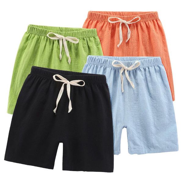 

shorts de peach cotton linen girls boys casual pants summer candy color baby kids sports beach children thin loose, Black