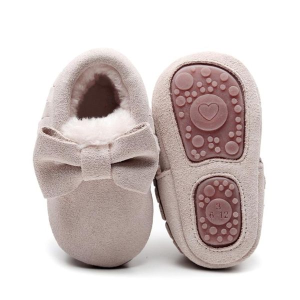 

first walkers 2021 baby winter suede shoes genuine leather infant toddler moccasins bow fringe hard rubber sole prewalker warm