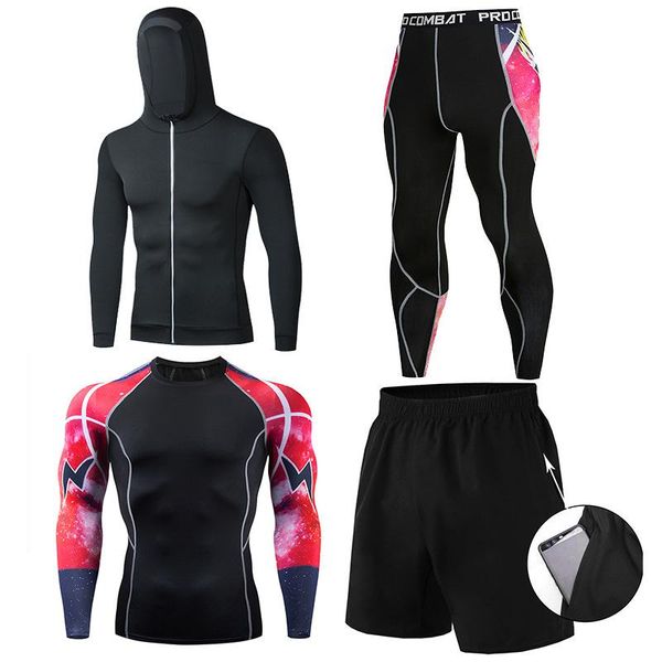 

gym clothing men running jogging training clothes sets football basketball cycling fitness sport wear kits teenager compression sportswear, White;black