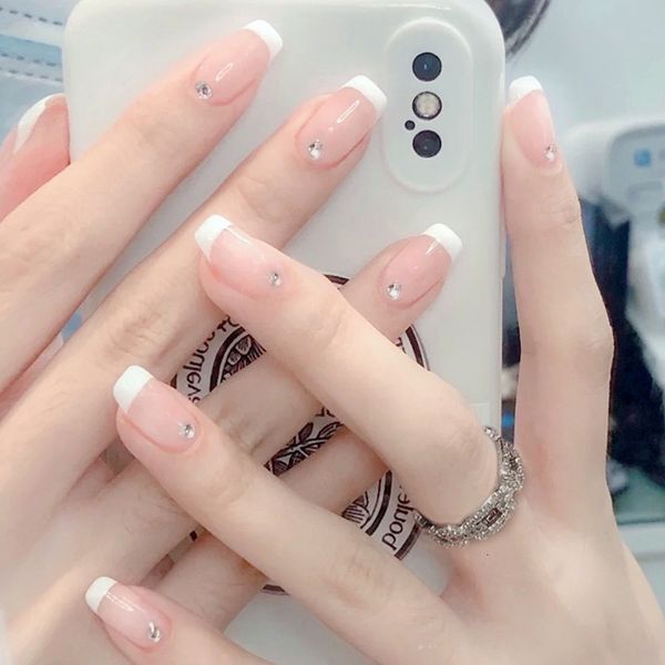 

wear pink french point drill patch wear enhancement finished nail, Red;gold