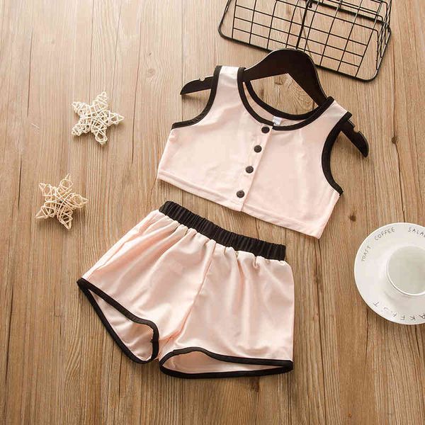 

2-6y navel girl suit european and american style children's clothing summer fashion solid color sports clothes 210515, White