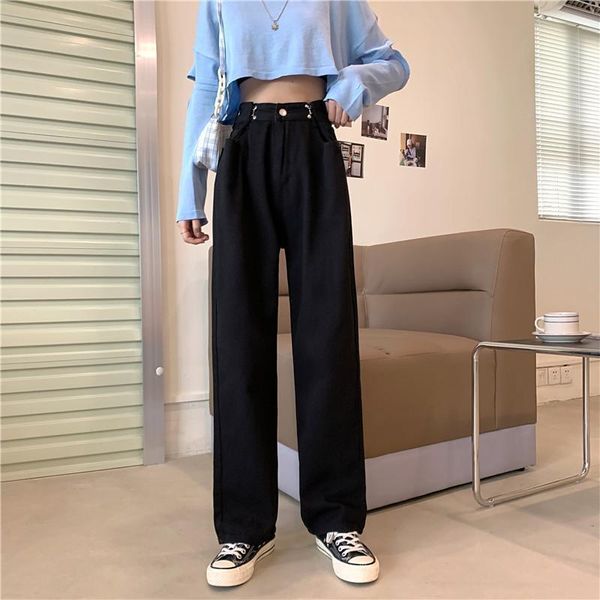 

women's jeans woman pants spring 2021 black high waist straight loose trousers pantalones vaqueros mujer, Blue
