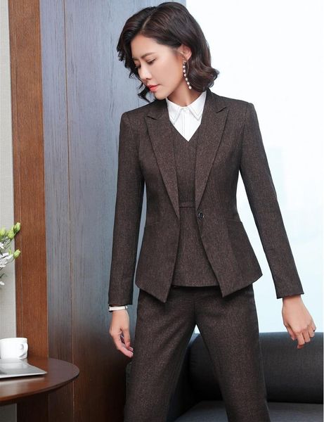 Kadınlar Suits Blazers Yüksek kaliteli kumaş resmi 3 adet ceket ve pantolonlu pantolonlu pantolonlar ceket yelek kadın üniforma tasarımları setleri