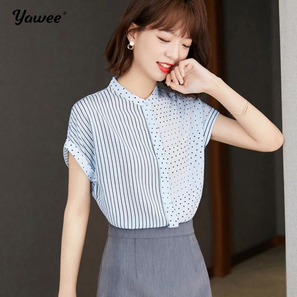 

women's blouses & shirts summer 2021 casual korean women chiffon patchwork blouse loose shirt long sleeve fashion streetwear elegant la, White