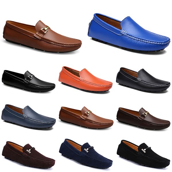 Couro Doudou Homens Casuais Sapatos de Condução Respirável Softs Sole Tans Black Navys Brancos Azul Prata Amarelo Calçados Cinzentos All-Match Outdoor Transfronteiriço