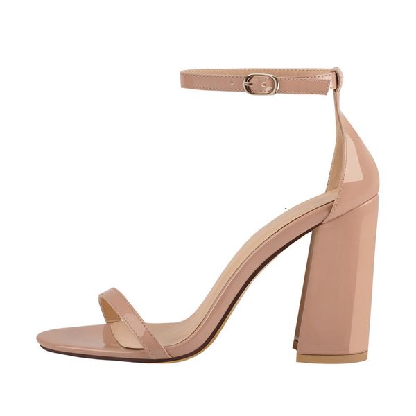 

sandals women's peep toe ankle strap single band summer sandals chunky block heel buckle closure formal office casual plus siz, Black