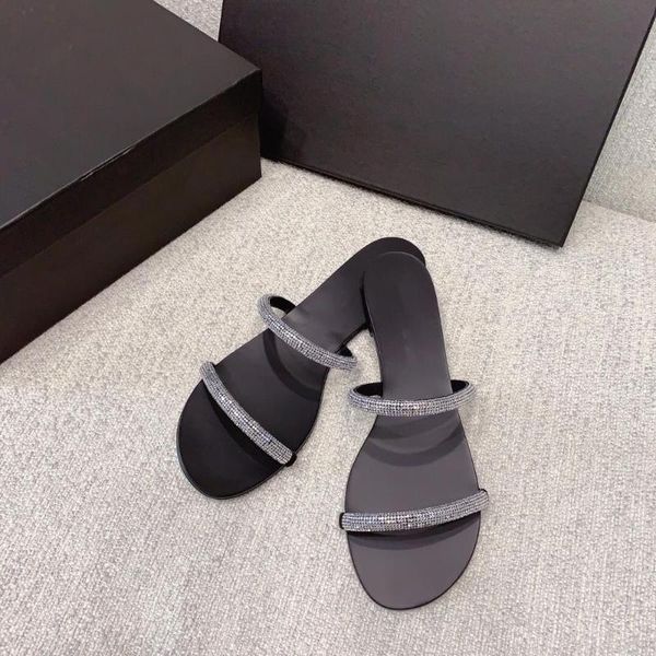 

zapatos de mujer shoes women summer flats slippers crystal decor narrow band woman wpman, Black