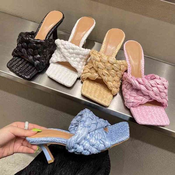 

fashion high-end luxury brand designer casual women's high-heel woven slippers, sandals and slippers 60% off store online, Black