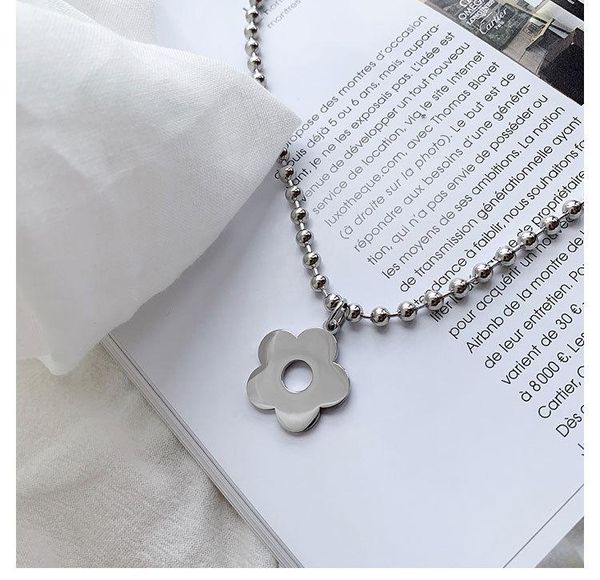 

pendant necklaces female alloy flower necklace round bead chain not fade perfect gift for birthday mother's day d88, Silver