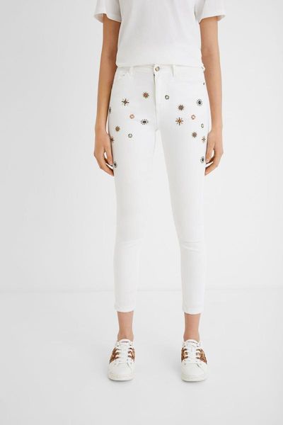 

women's jeans foreign trade original single embroidery tight-fitting stretch, Blue