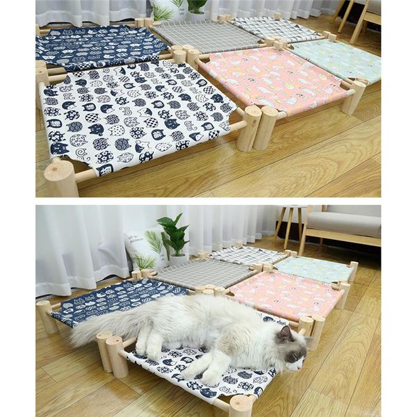 

cat beds & furniture elevated bed house hammocks wood canvas lounge for small dogs cats durable pet supplies