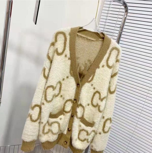 

print full letters mohair autumn womens v neck designer sweater coats for soft plush cardigan coat high grade ladies outerwea casual jacket, White;black