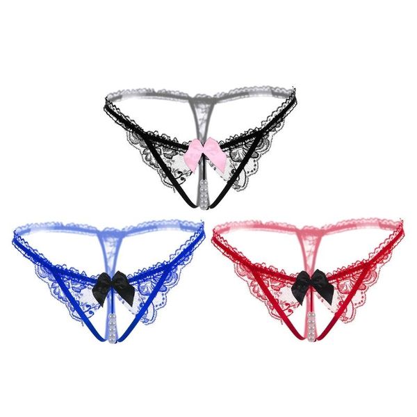 

women's panties underwear pearls ladies t shape low waist perspective, Black;pink