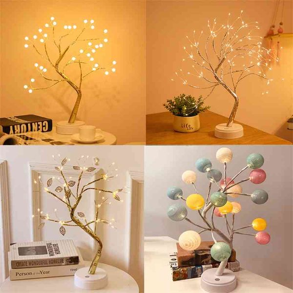 

2020 christmas lantern led copper wire tree touch switch pearl starry night lamp