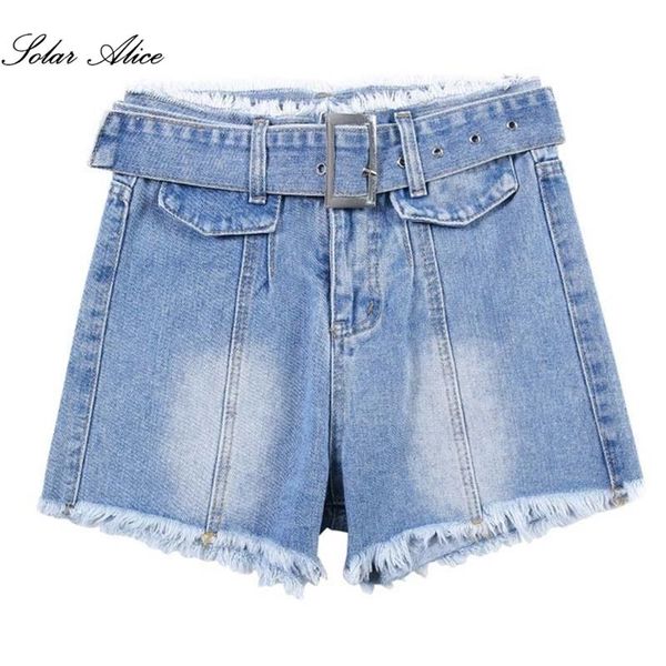 

women's summer high waist frayed denim shorts casual jeans, Blue