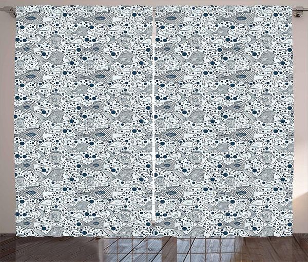 

curtain & drapes vintage blue curtains kids room underwater life theme drawing with big little fishes and bubbles window for living