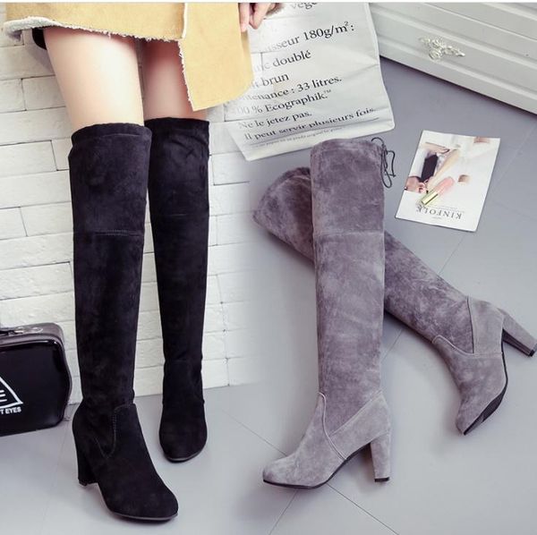 

boots autumn women's high shoes fashion women over the knee winter flock botas classicthigh ladies, Black