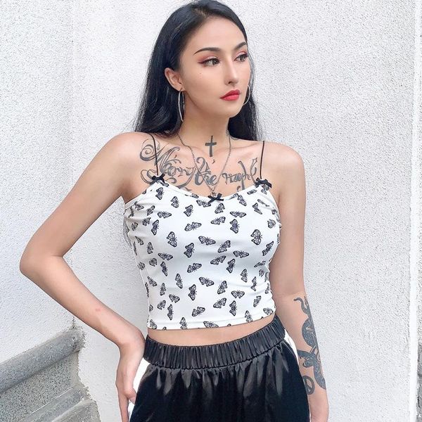 

women's tanks & camis butterfly summer fashion sleeveless spaghetti strap cami backless short white crop streetwear women clothing