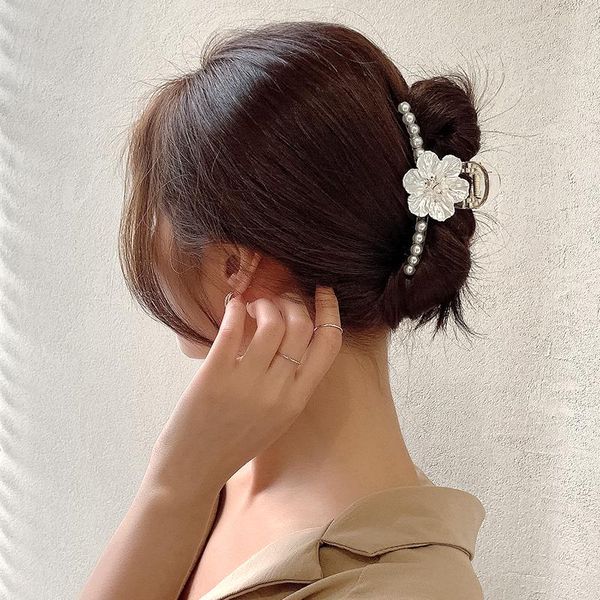 

hair clips big flower pearl claw for women ladies makeup barrettes accessories korean cross crab clip girl headwear