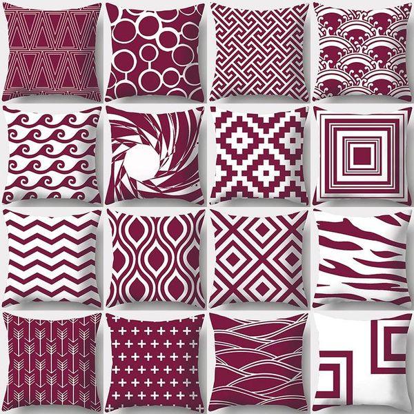

wine red geometry print decorative cushions pillowcase polyester cushion cover throw pillow sofa decoration pillowcover 40927 cushion/decora