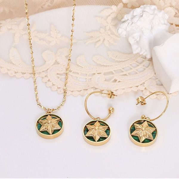 

earrings & necklace malachite star disc stainless steel jewelry set for women vintage earring christmas gift ideas, Silver