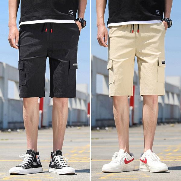 

summer casual shorts men's cotton sports five points seven leisure and fitness loose beach pants, White;black